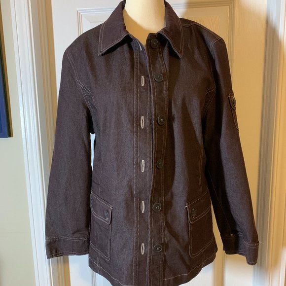Lindor Petite Size 14 Jacket, dark denim,  long sleeves, buttons and collar - Picture 1 of 12